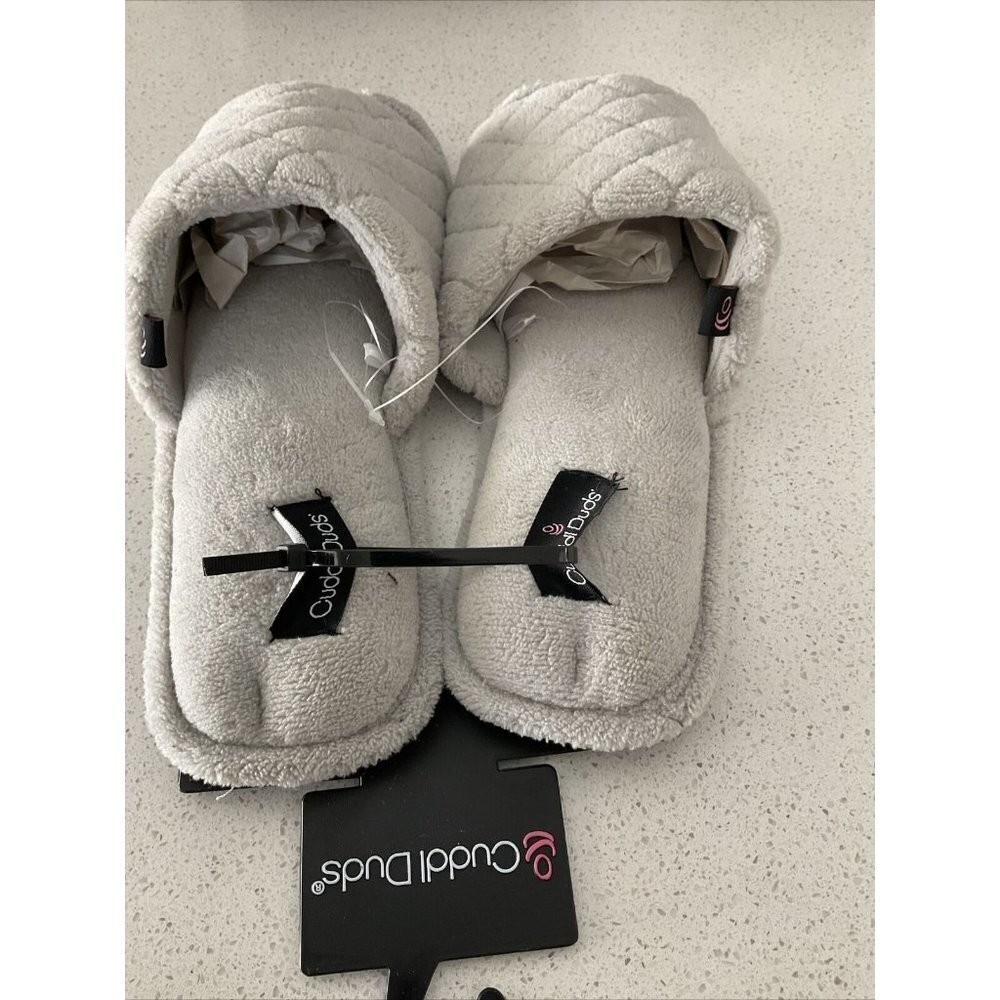 Cuddl Duds Open Toe Quilted Terry Cloth Gray Slippers Size 9-10 Women’s NWT - Picture 4 of 5
